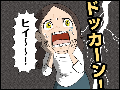 テレワーク中落雷による停電でパソコンの破損と冷凍食品が心配な派遣社員