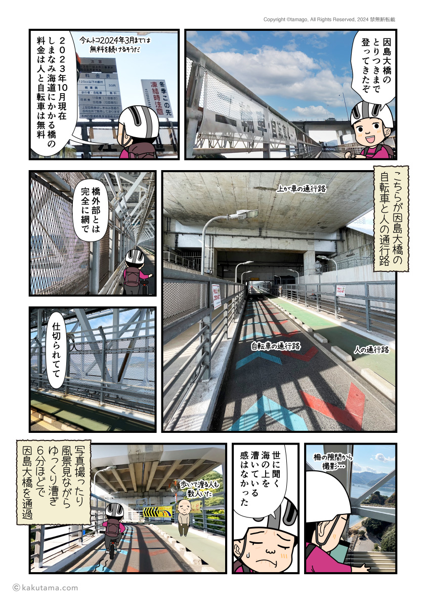 因島大橋を自転車で通過した漫画