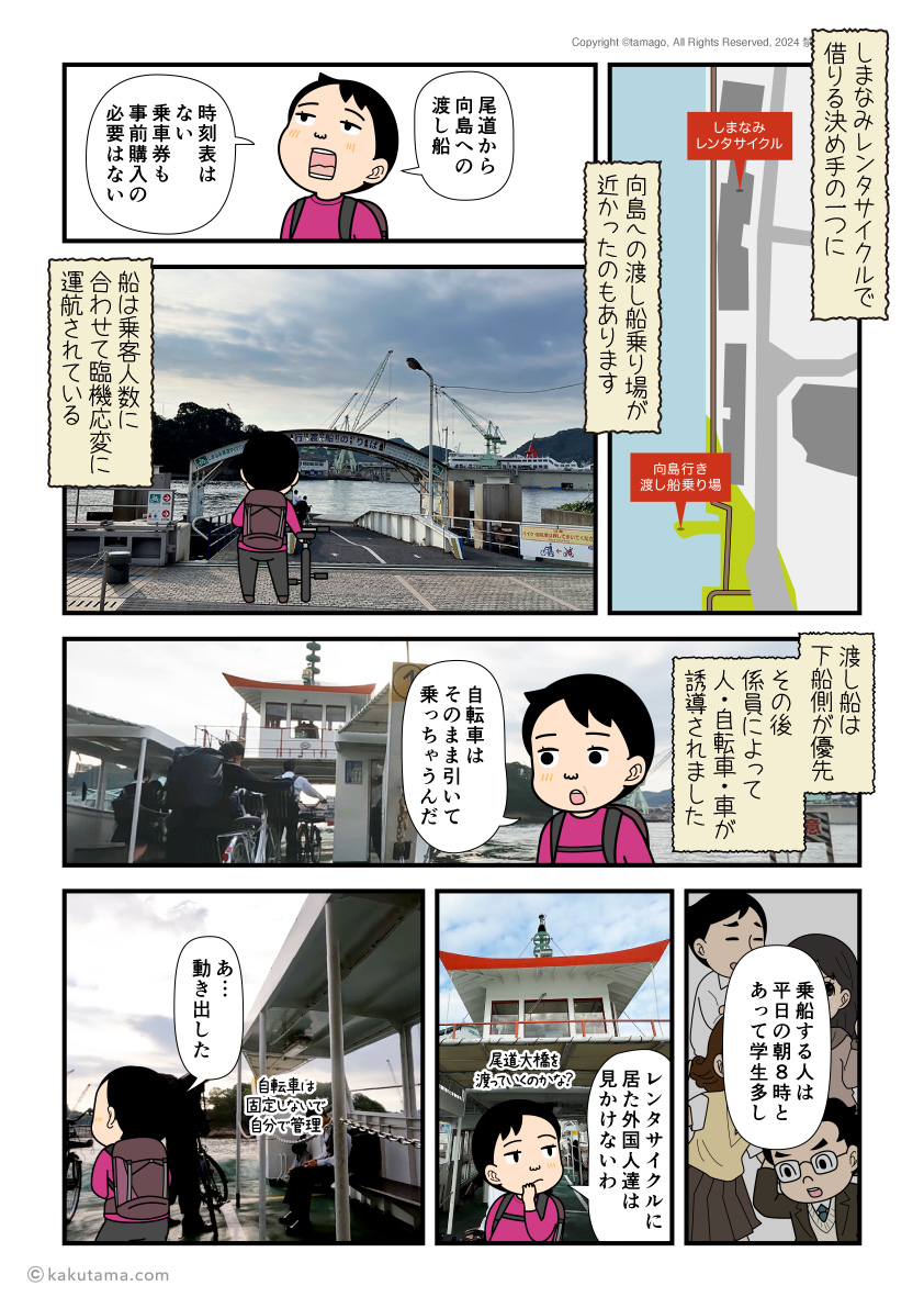 尾道から渡し船にのって向島へ渡る工程を描いた漫画