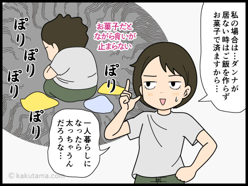 一人暮らしになって痩せた友達にビックリする中年主婦の4コマ漫画