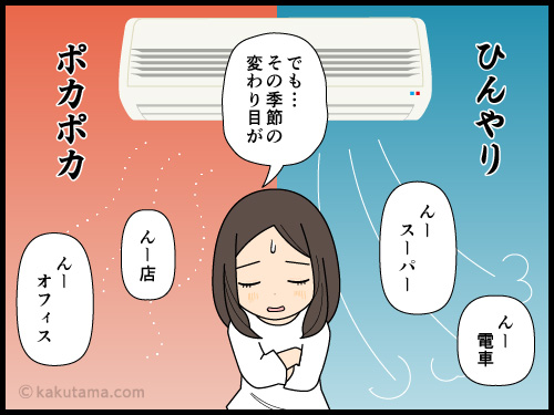 季節の変わり目、室温が合わない人々の4コマ漫画