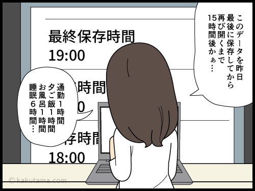 仕事の最終更新日を見て、もっとユックリ働きたいと思う派遣社員の4コマ漫画