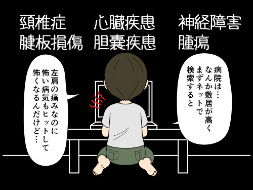 肩関節周囲炎と聞くと怖いが、五十肩と知った途端に病気への敷居が下がる中年の4コマ漫画