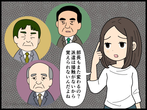 部署名がコロコロ変わって困る派遣社員の4コマ漫画