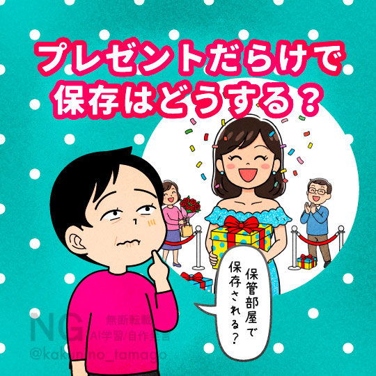 大量にプレゼントを貰う有名人はそれをどう保管しているのかな？と思うイラスト