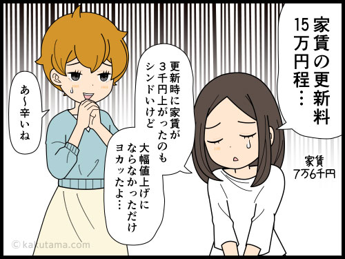 2025年の大きな出費を考えると、住民税と家賃の更新料だったことにショックを受ける独身女性の４コマ漫画