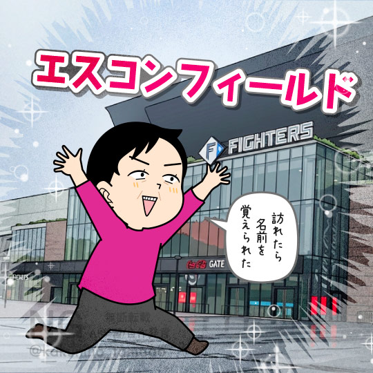 北海道のエスコンフィールドにやってきた人のイラスト