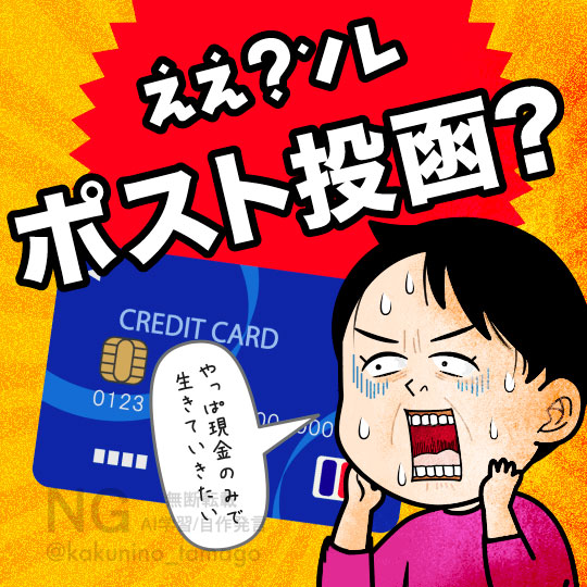 クレジットカードがポストに投函されているコトに恐怖を覚える人のイラスト