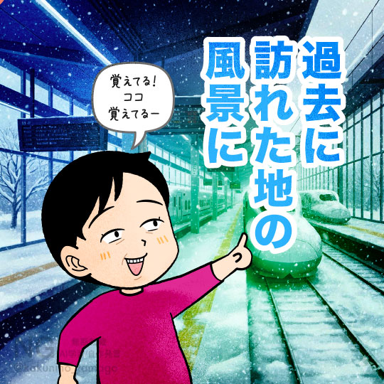 青森の思い出に浸る人のイラスト