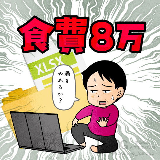 一ヶ月の食費にビビる主婦のイラスト