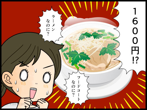 値上げの波に飲まれたラーメンの価格にびっくりする主婦の4コマ漫画