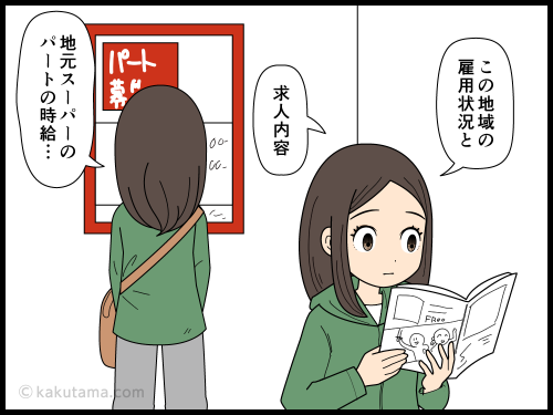旅先でも求人情報をチェックしてしまう派遣社員の4コマ漫画