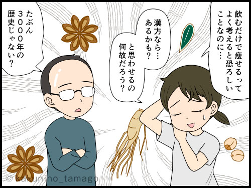 痩せ薬は信じられないが、漢方薬と聞くと痩せれる気がする主婦の4コマ漫画
