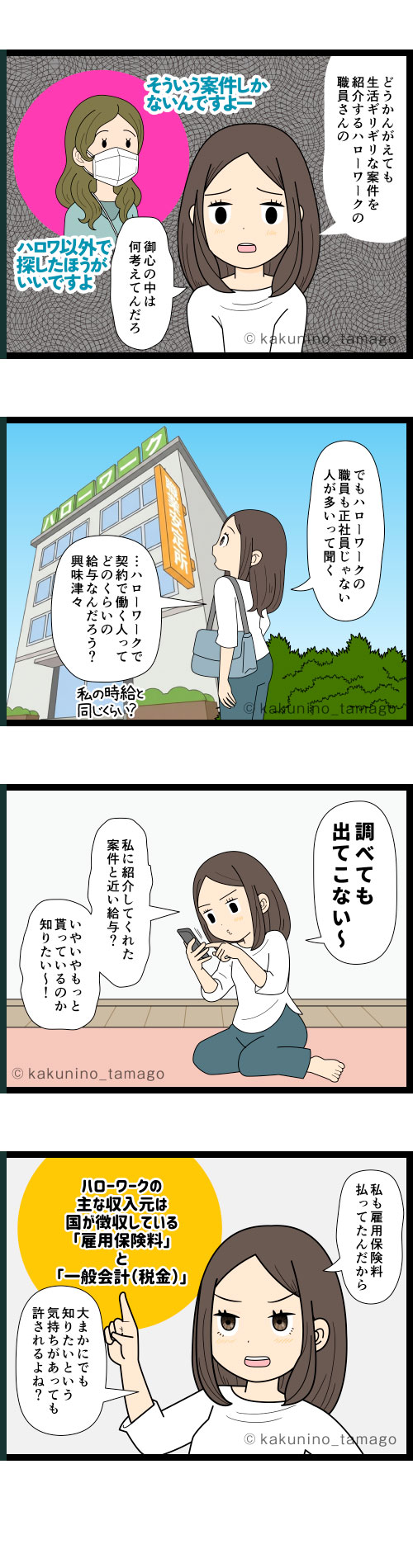 ハローワークの臨時職員の給与が知りたい派遣切りにあった人の4コマ漫画