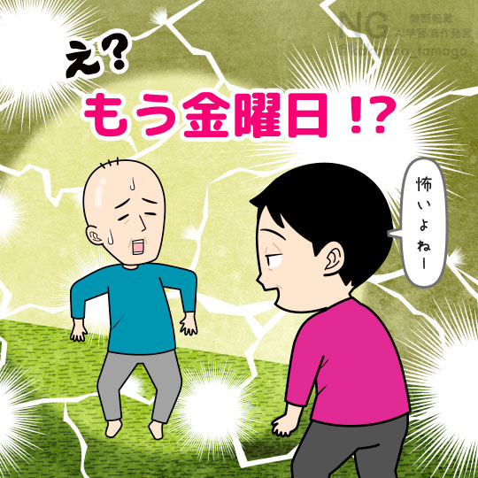 一週間の過ぎる速さにビビる人のイラスト
